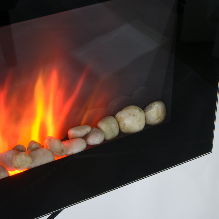 28.5" 1500W Electric Wall Mounted Fireplace With Flame Effect, 7 Color Background Light, Black