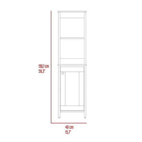 Linen Single Door Cabinet 59" H, Two Interior Shelves, Two Open Shelves, Light Gray