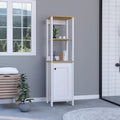 Linen Single Door Cabinet 59" H, Two Interior Shelves, Two Open Shelves, Light Oak White
