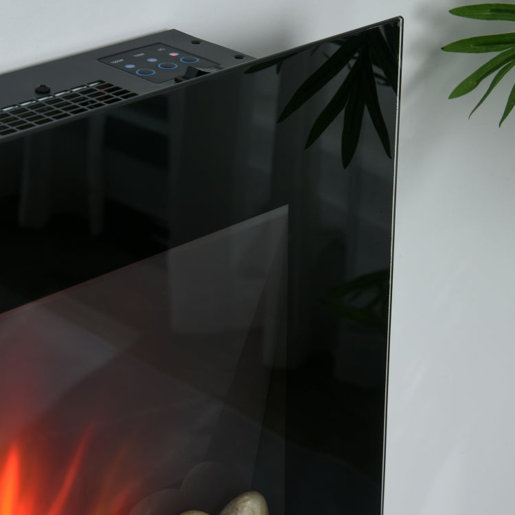 28.5" 1500W Electric Wall Mounted Fireplace With Flame Effect, 7 Color Background Light, Black