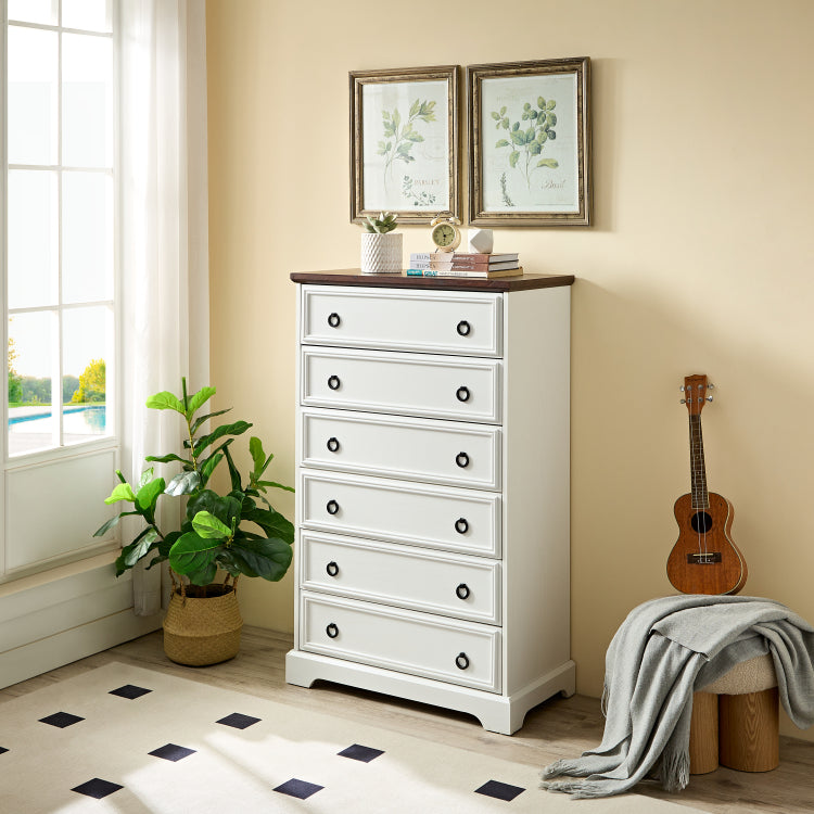Modern 6 Drawer Dresser, Dressers For Bedroom, Tall Chest Of Drawers Closet Organizers & Storage Clothes Easy Pull Handle, Textured Borders Living Room, Hallway,L 29.53''*W15.75''*H48.03''White