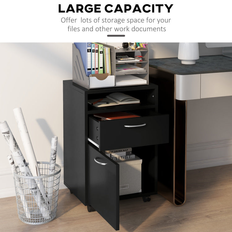 Mobile Storage Cabinet Organizer With Drawer And Cabinet, Printer Stand With Castors, Black