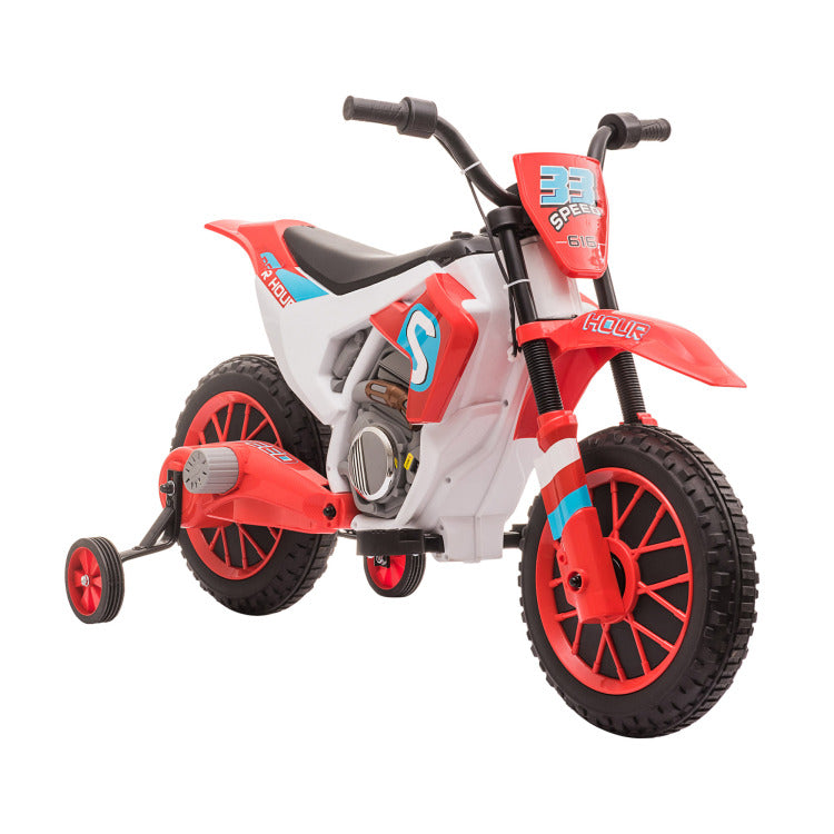 12V Kids Motorcycle Dirt Bike Electric Battery Powered Ride On Toy Off Road Street Bike With Charging Battery, Training Wheels Red