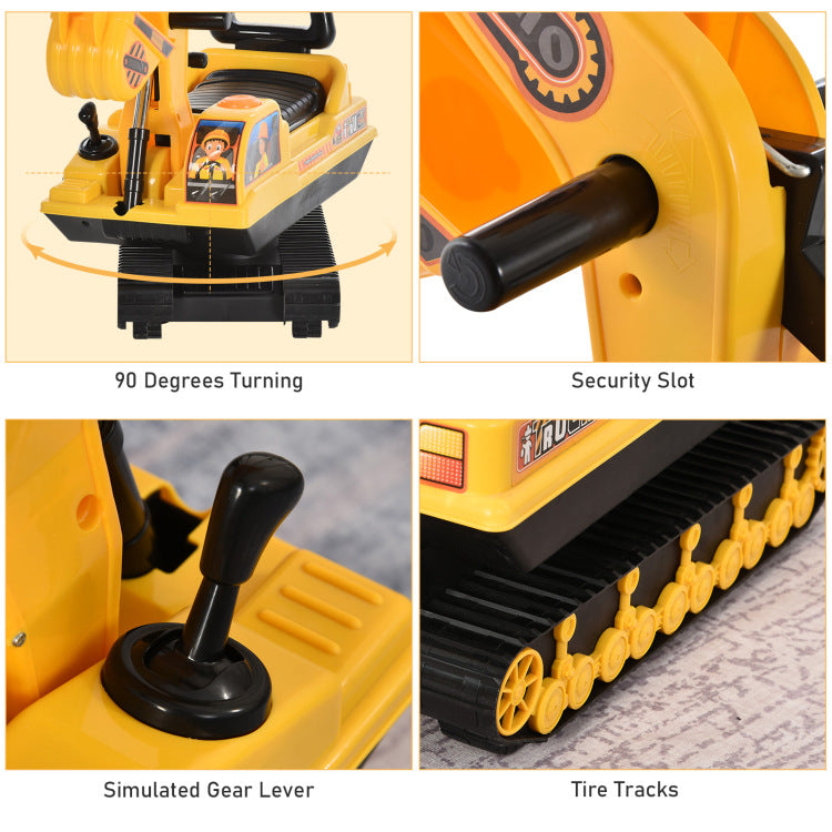 No Power Ride On Excavator Toy Tractors Digger Movable Scooter Walker Pretend Play Toddler Construction Truck Basket Storage For Boys Girls 3 Years Old Yellow Black