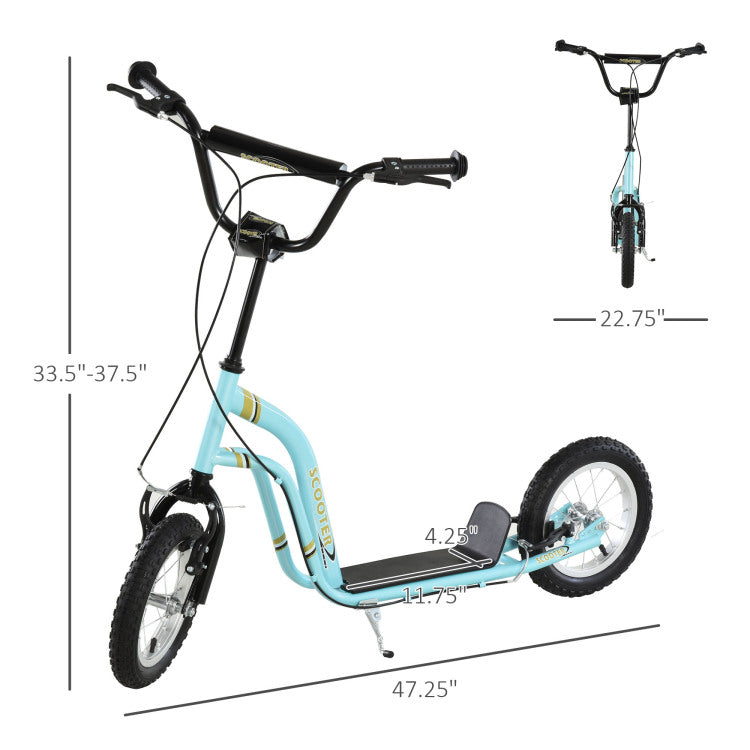 Youth Scooter Front And Rear Caliper Dual Brakes 12 Inch Inflatable Front Wheel Ride On Toy For Age 5 , Blue