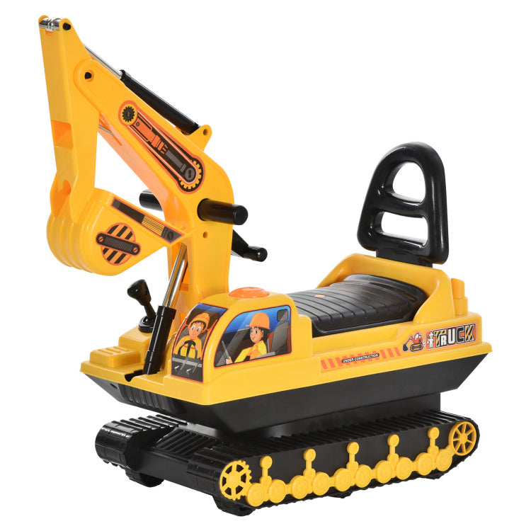 No Power Ride On Excavator Toy Tractors Digger Movable Scooter Walker Pretend Play Toddler Construction Truck Basket Storage For Boys Girls 3 Years Old Yellow Black