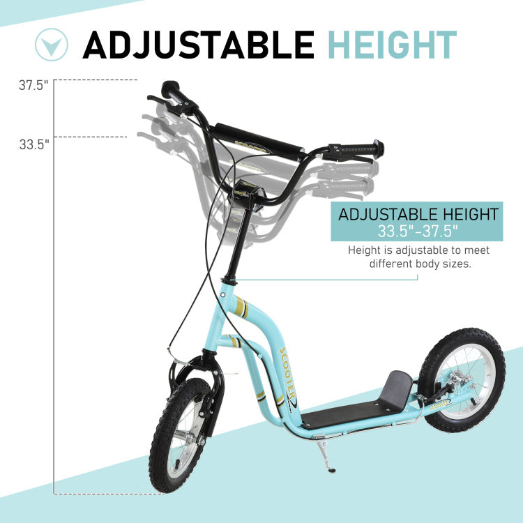 Youth Scooter Front And Rear Caliper Dual Brakes 12 Inch Inflatable Front Wheel Ride On Toy For Age 5 , Blue