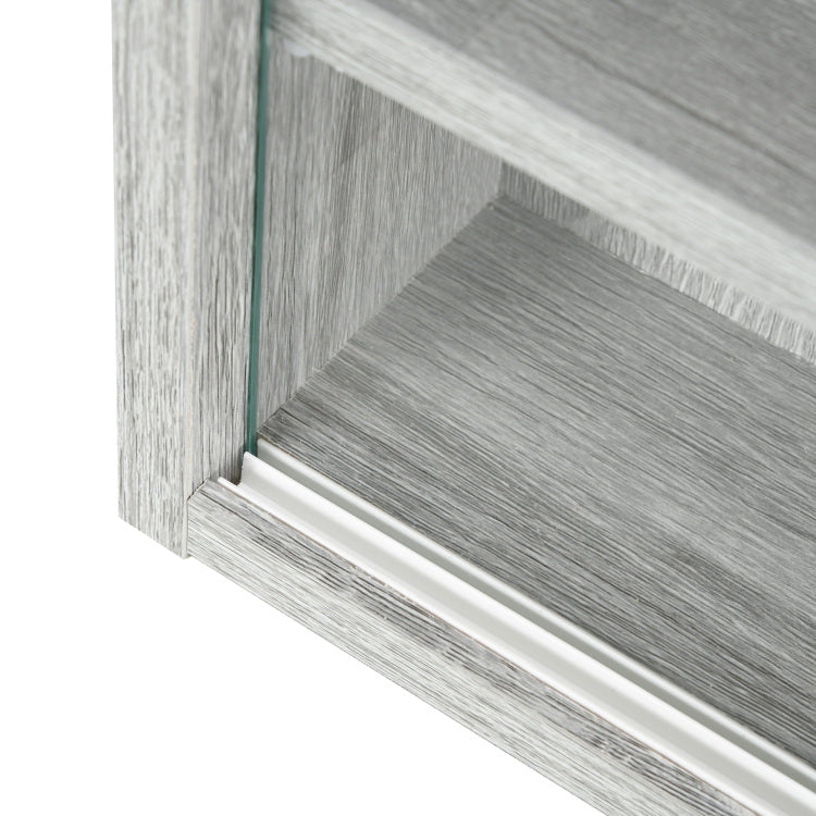 5 Tier Display Cabinet, Glass Display Case With 2 Doors And Adjustable Shelves, Wall Mounted, Grey