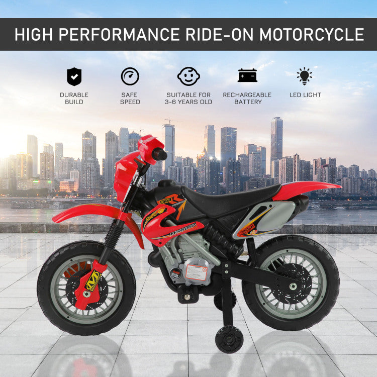 6V Kids Motorcycle Dirt Bike Electric Battery Powered Ride On Toy Off Road Street Bike With Training Wheels Red