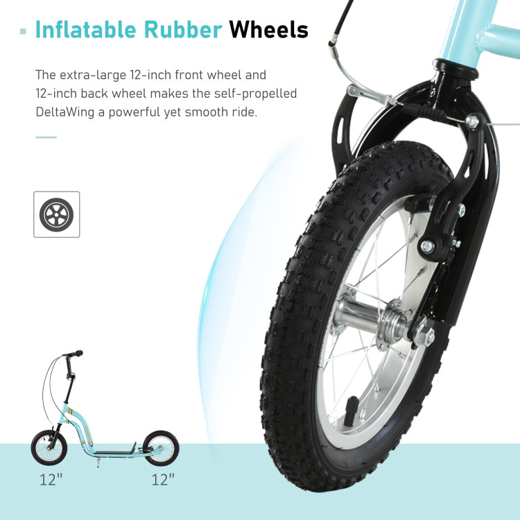 Youth Scooter Front And Rear Caliper Dual Brakes 12 Inch Inflatable Front Wheel Ride On Toy For Age 5 , Blue