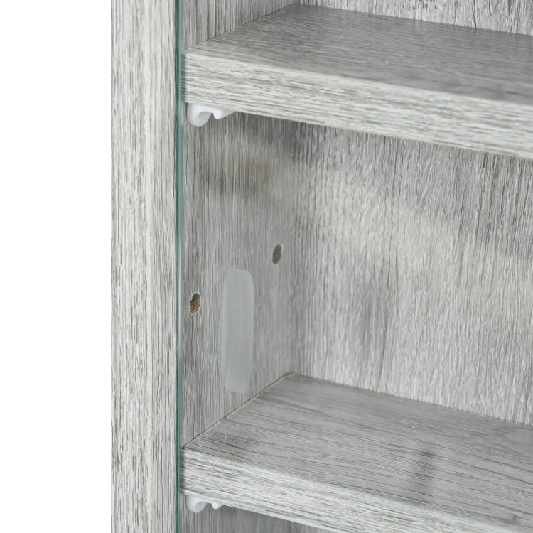 5 Tier Display Cabinet, Glass Display Case With 2 Doors And Adjustable Shelves, Wall Mounted, Grey