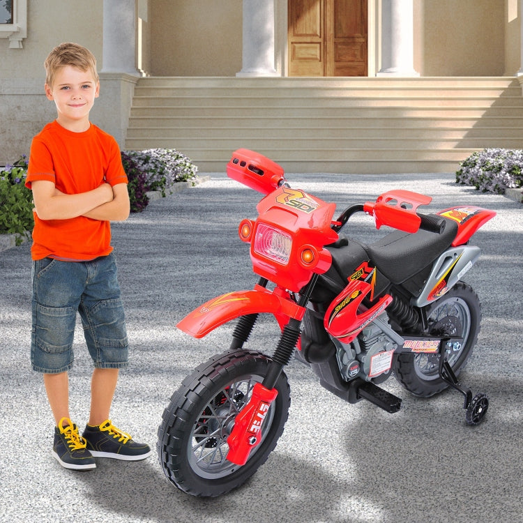 6V Kids Motorcycle Dirt Bike Electric Battery Powered Ride On Toy Off Road Street Bike With Training Wheels Red