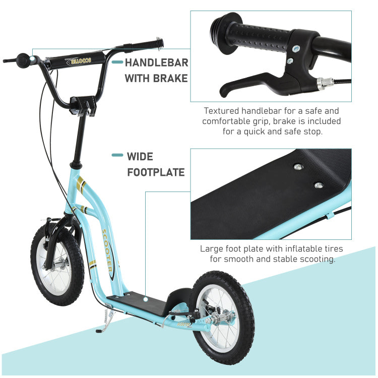 Youth Scooter Front And Rear Caliper Dual Brakes 12 Inch Inflatable Front Wheel Ride On Toy For Age 5 , Blue