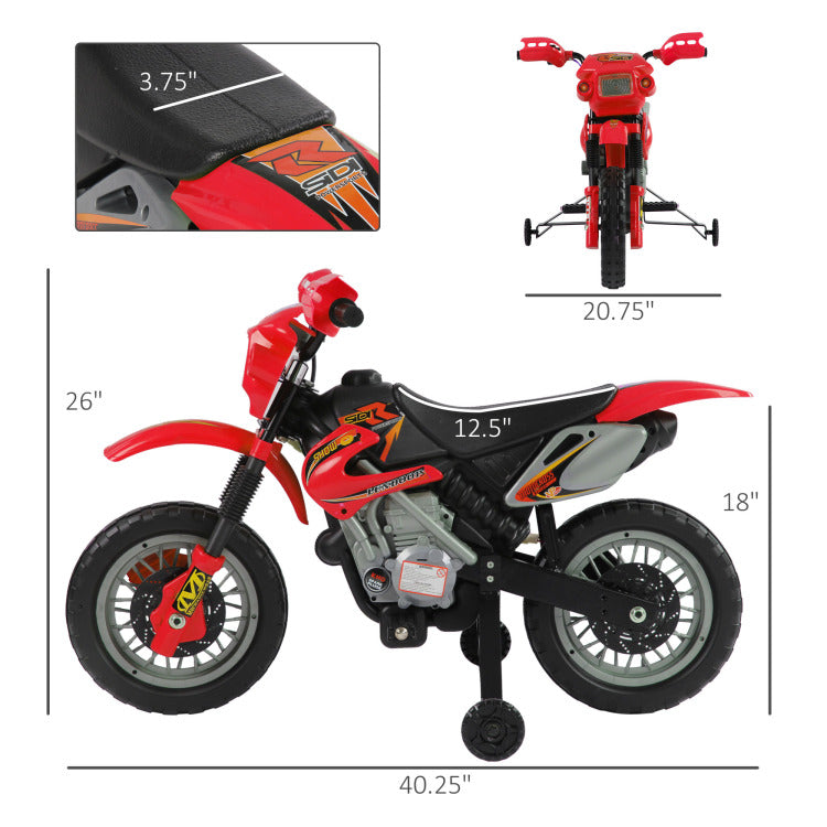 6V Kids Motorcycle Dirt Bike Electric Battery Powered Ride On Toy Off Road Street Bike With Training Wheels Red