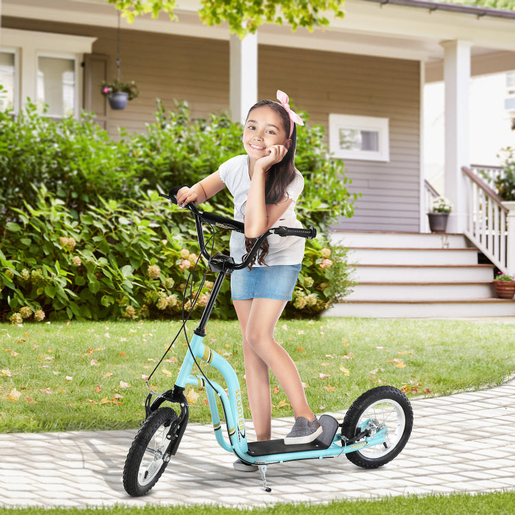 Youth Scooter Front And Rear Caliper Dual Brakes 12 Inch Inflatable Front Wheel Ride On Toy For Age 5 , Blue