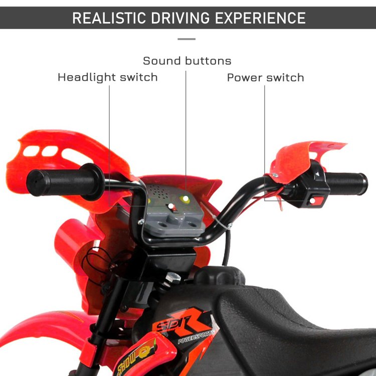6V Kids Motorcycle Dirt Bike Electric Battery Powered Ride On Toy Off Road Street Bike With Training Wheels Red