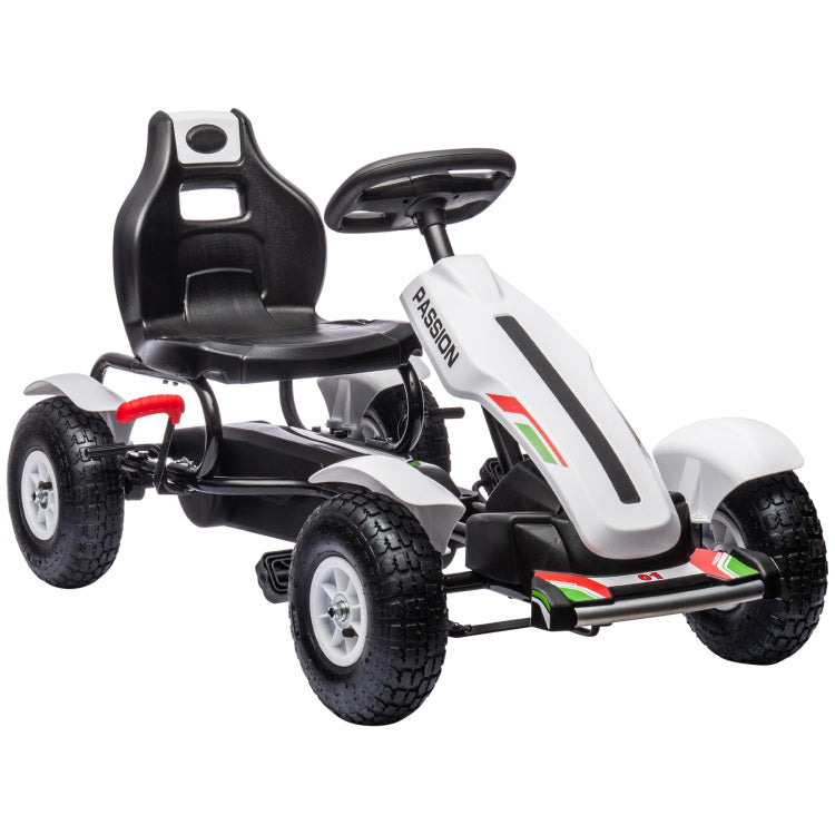 Kids Pedal Go Kart, Outdoor Ride On Toys With Adjustable Seat, Sharp Handling, Handbrake, 4 Non Slip Rubber Wheels For Boys & Girls Aged 5 12 Years Old, White