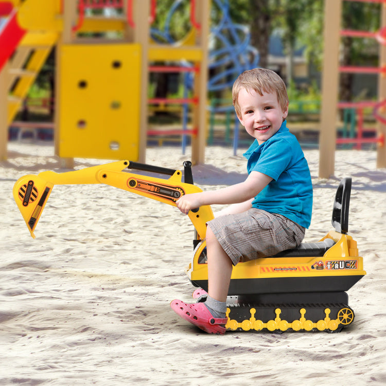 No Power Ride On Excavator Toy Tractors Digger Movable Scooter Walker Pretend Play Toddler Construction Truck Basket Storage For Boys Girls 3 Years Old Yellow Black