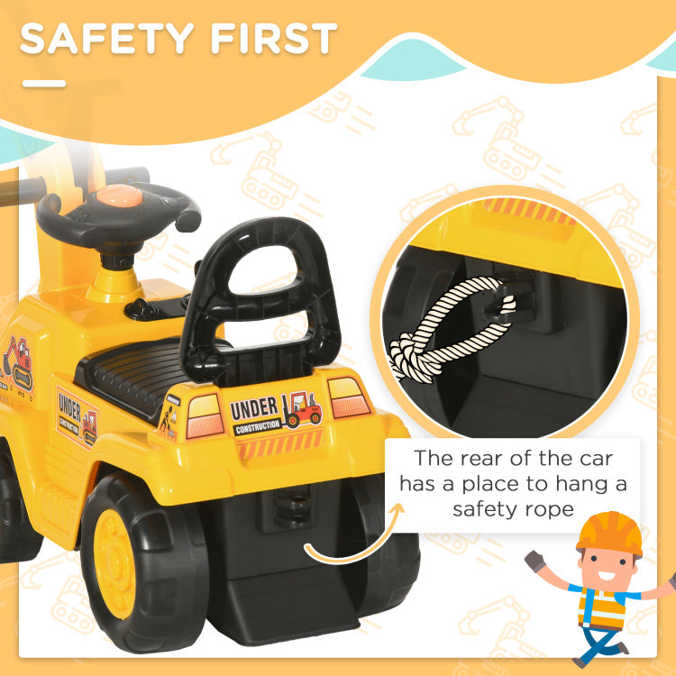 Ride On Excavator Pull Cart, Kids Digger Ride On Truck With Horn, Under Seat Storage, Sit And Scoot Pretend Play Toy Construction Car For Ages 18M