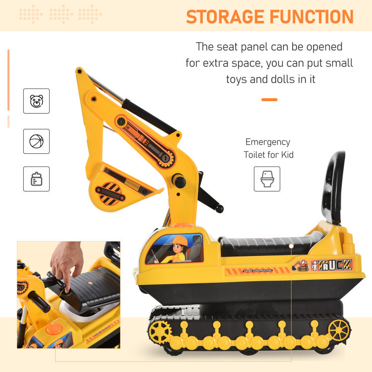 No Power Ride On Excavator Toy Tractors Digger Movable Scooter Walker Pretend Play Toddler Construction Truck Basket Storage For Boys Girls 3 Years Old Yellow Black