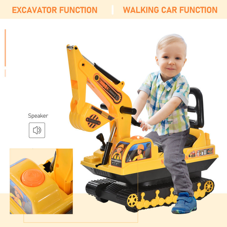 No Power Ride On Excavator Toy Tractors Digger Movable Scooter Walker Pretend Play Toddler Construction Truck Basket Storage For Boys Girls 3 Years Old Yellow Black