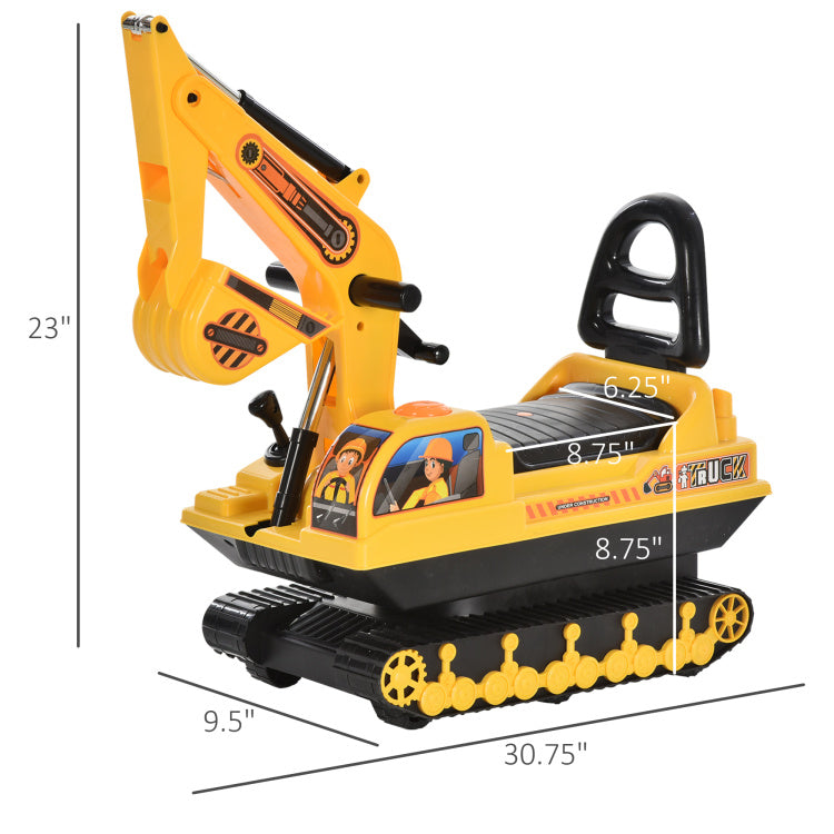 No Power Ride On Excavator Toy Tractors Digger Movable Scooter Walker Pretend Play Toddler Construction Truck Basket Storage For Boys Girls 3 Years Old Yellow Black