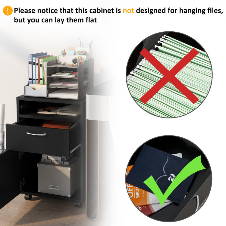 Mobile Storage Cabinet Organizer With Drawer And Cabinet, Printer Stand With Castors, Black
