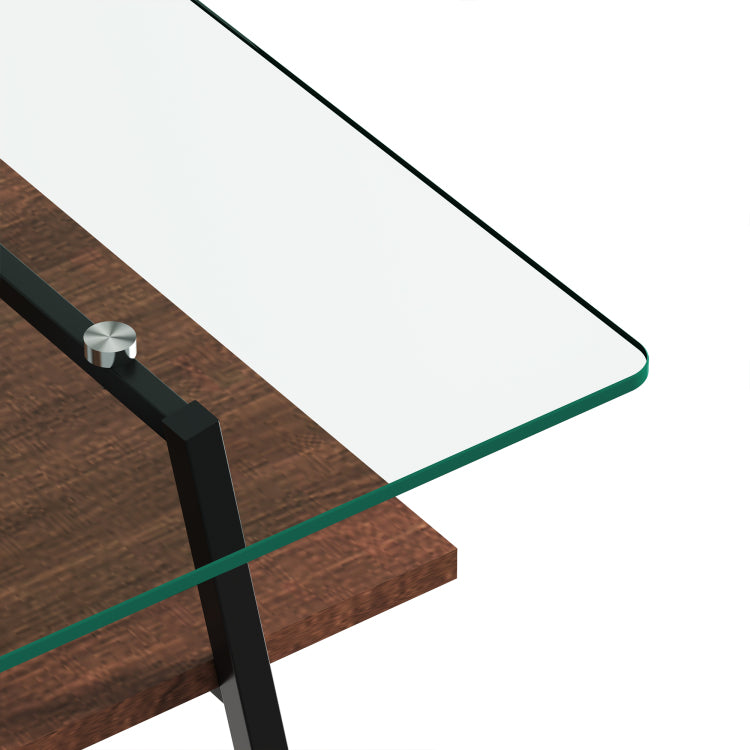 Rectangle Coffee Table, Tempered Glass Tabletop With Black Metal Legs, Modern Table For Living Room , Transparent Glass