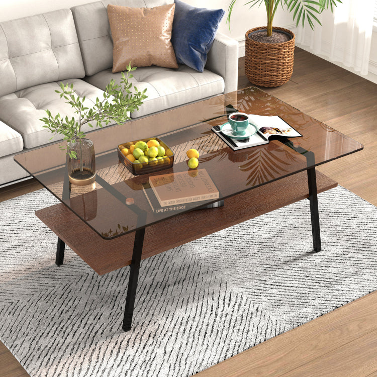 Coffee Table And End Tables Set Of 3, Tempered Glass Table With Mdf Layer, Modern Tables For Living Room , Brown Glass