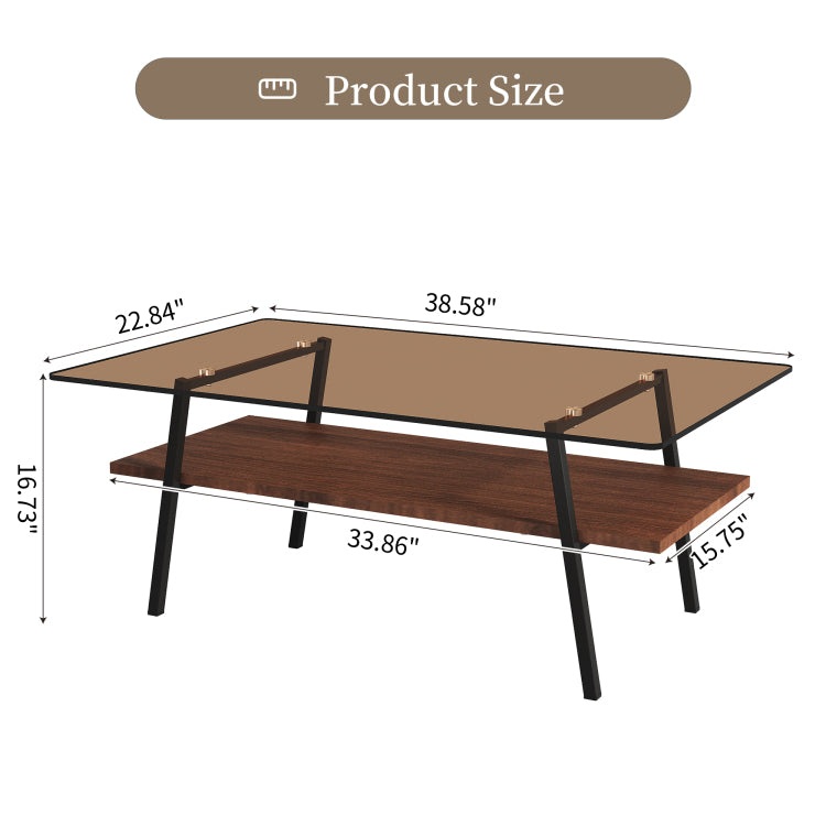 Coffee Table And End Tables Set Of 3, Tempered Glass Table With Mdf Layer, Modern Tables For Living Room , Brown Glass
