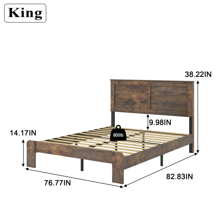 Bed Frame King Size, Wood Platform Bed Frame , Noise Free,No Box Spring Needed And Easy Assembly Tool,Large Under Bed Storage,Dark Brown