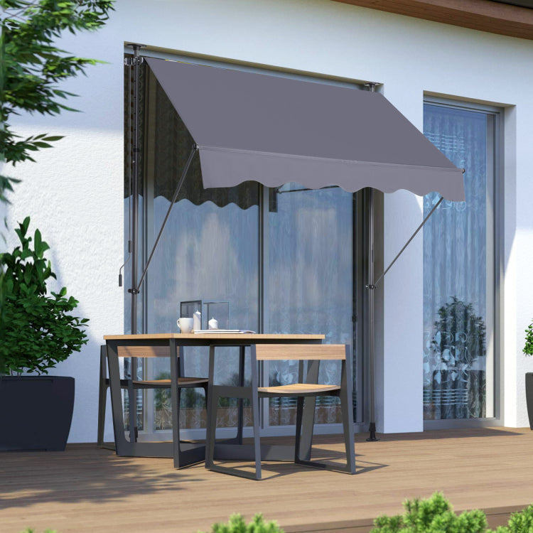 Manual Retractable Awning 78'' Non Screw Outdoor Sun Shade Cover With Uv Protection 100% Polyester Made Outdoor Canopy Adjustable Patio Door Window Awning Canopy Sun Shade Curtain For Backyard,Gary