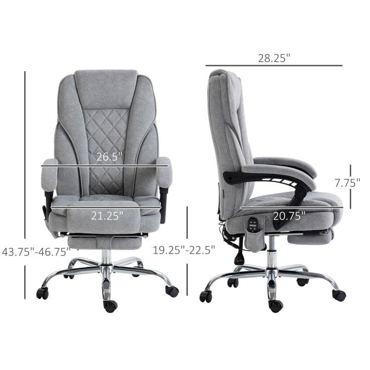 Vinsetto Massage Office Chair With 6 Vibration Points, Heated Reclining Computer Chair, Swivel Desk Chair With Adjustable Height And Footrest, Gray