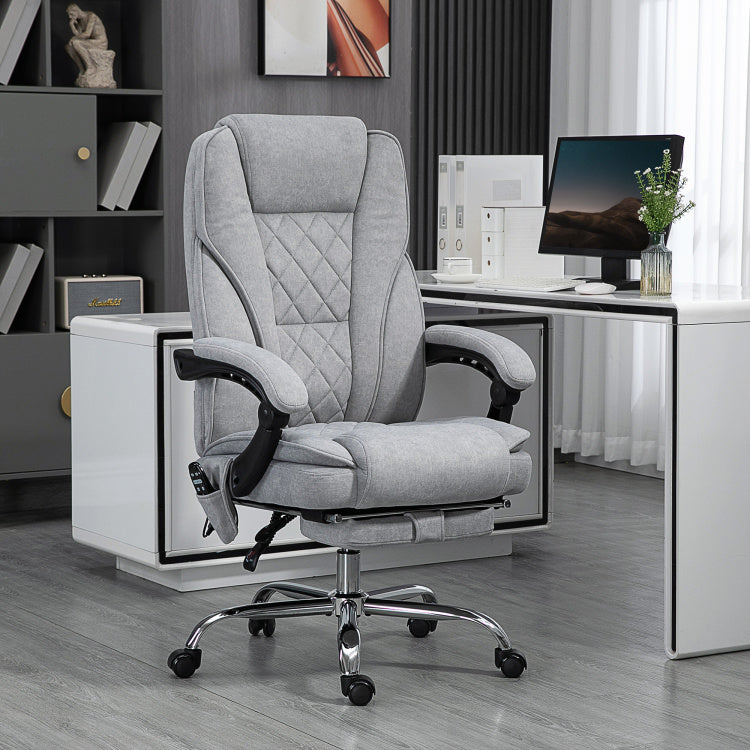 Vinsetto Massage Office Chair With 6 Vibration Points, Heated Reclining Computer Chair, Swivel Desk Chair With Adjustable Height And Footrest, Gray