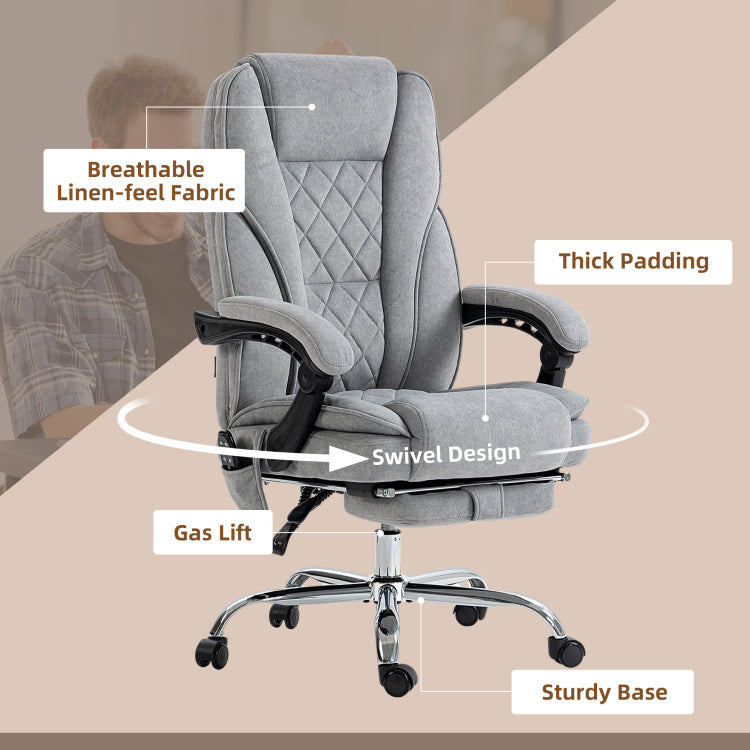 Vinsetto Massage Office Chair With 6 Vibration Points, Heated Reclining Computer Chair, Swivel Desk Chair With Adjustable Height And Footrest, Gray