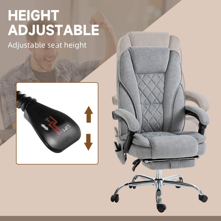 Vinsetto Massage Office Chair With 6 Vibration Points, Heated Reclining Computer Chair, Swivel Desk Chair With Adjustable Height And Footrest, Gray
