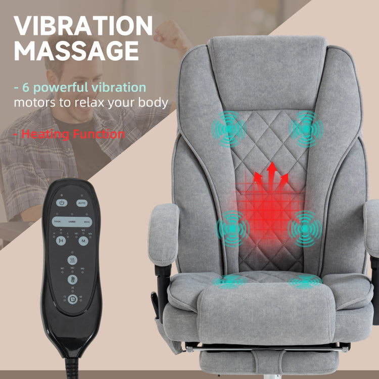 Vinsetto Massage Office Chair With 6 Vibration Points, Heated Reclining Computer Chair, Swivel Desk Chair With Adjustable Height And Footrest, Gray