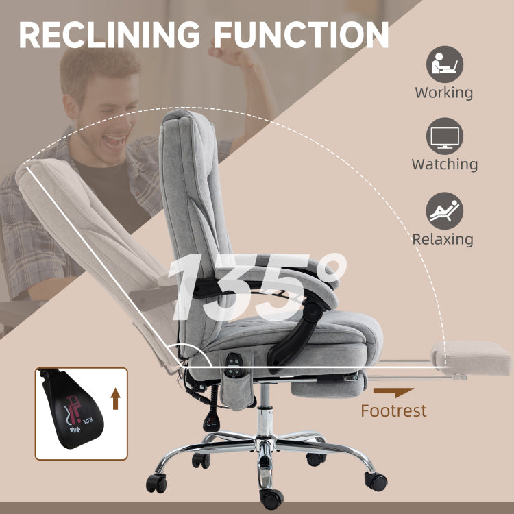 Vinsetto Massage Office Chair With 6 Vibration Points, Heated Reclining Computer Chair, Swivel Desk Chair With Adjustable Height And Footrest, Gray