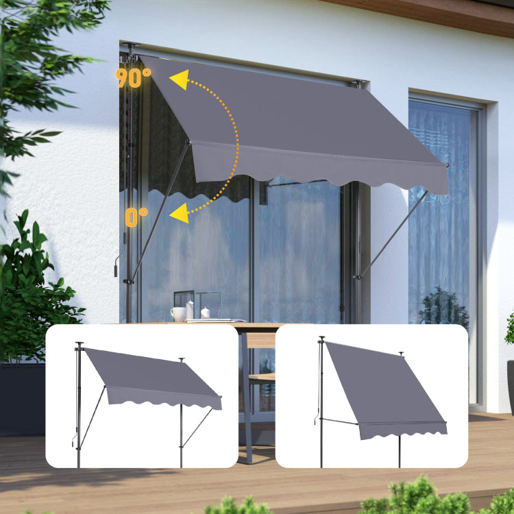 Manual Retractable Awning 78'' Non Screw Outdoor Sun Shade Cover With Uv Protection 100% Polyester Made Outdoor Canopy Adjustable Patio Door Window Awning Canopy Sun Shade Curtain For Backyard,Gary