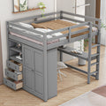 Wood Full Size Loft Bed With Built In Wardrobe, Desk, Storage Shelves And Drawers, Gray