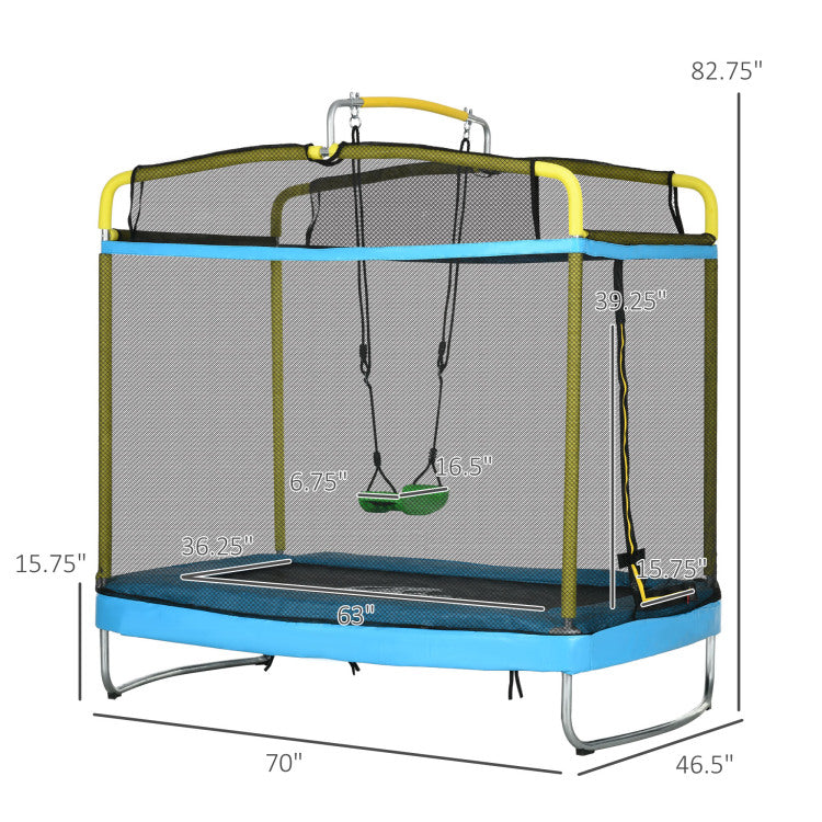 Qaba 3 In 1 Trampoline For Kids, 6.9' Kids Trampoline With Enclosure, Swing, Gymnastics Bar, Toddler Trampoline For Outdoor Indoor Use, Light Blue