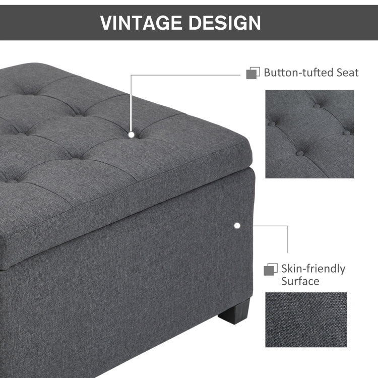 Homcom Fabric Tufted Storage Ottoman With Flip Top Seat Lid, Metal Hinge And Stable Eucalyptus Wood Frame For Living Room, Entryway, Or Bedroom, Grey