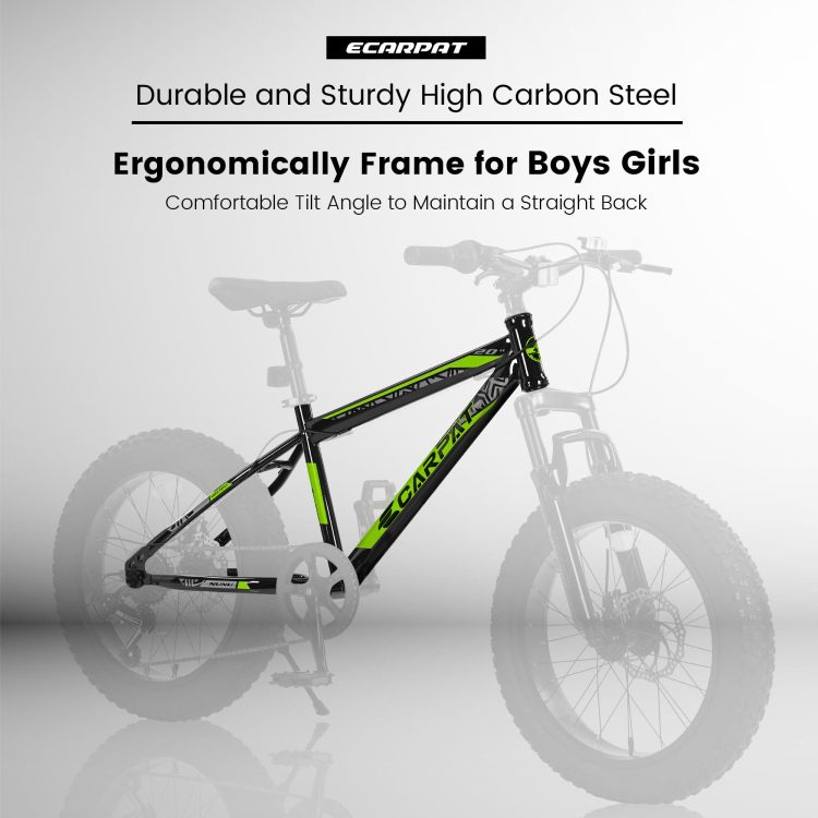 S20109 20 Inch Mountain Bike For Kids And Teenagers, High Carbon Steel Frame, Disc Brakes, Durable Wide Tires, Front Suspension, 7 Speed, Ideal For Snow And Off Road Riding