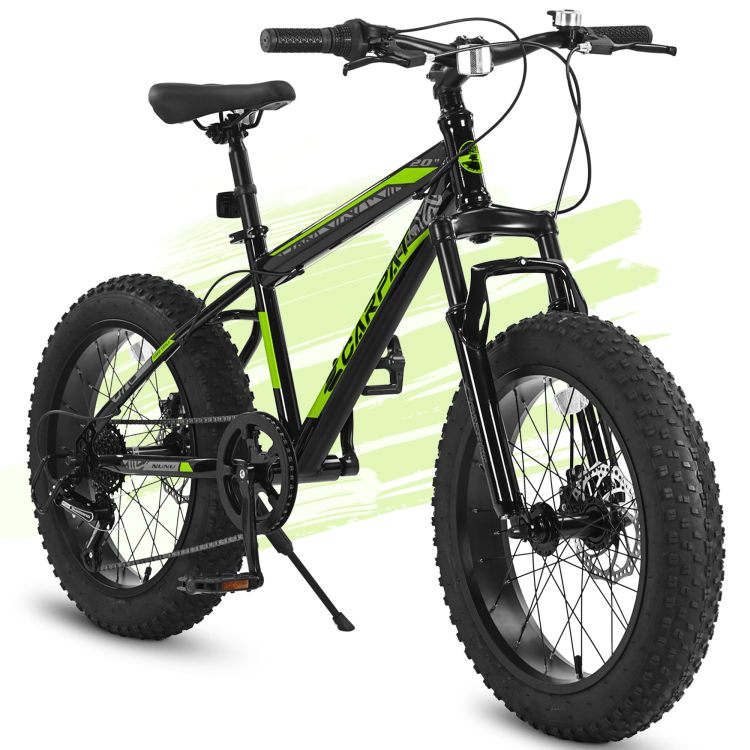 S20109 20 Inch Mountain Bike For Kids And Teenagers, High Carbon Steel Frame, Disc Brakes, Durable Wide Tires, Front Suspension, 7 Speed, Ideal For Snow And Off Road Riding