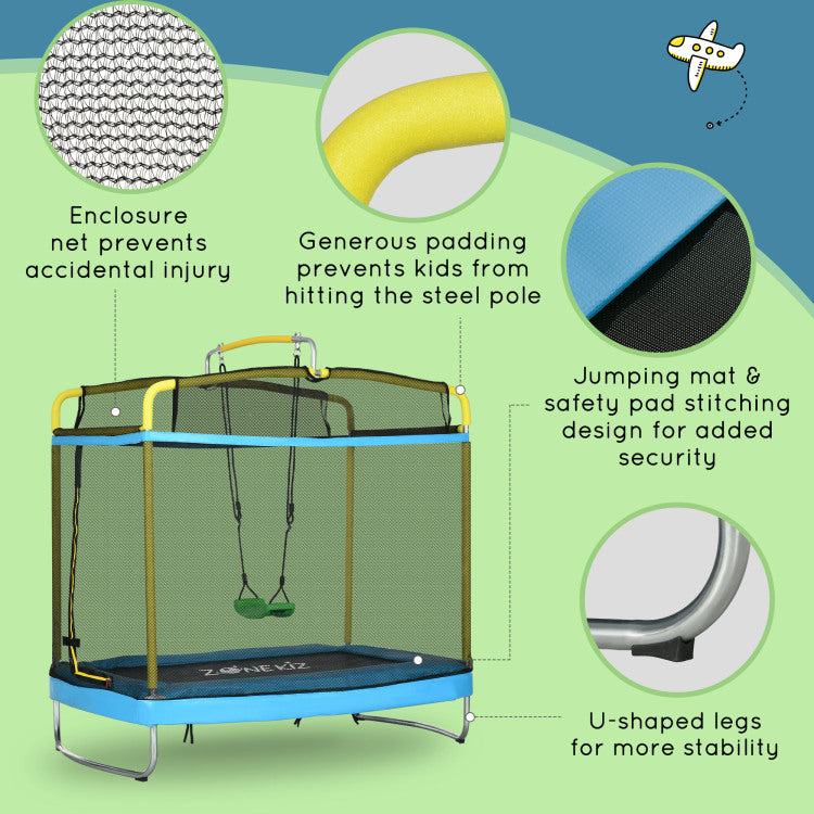 Qaba 3 In 1 Trampoline For Kids, 6.9' Kids Trampoline With Enclosure, Swing, Gymnastics Bar, Toddler Trampoline For Outdoor Indoor Use, Light Blue