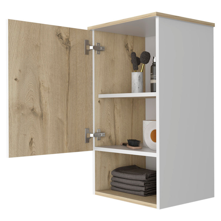 Medicine Single Door Cabinet 28" H, One Shelf, Two Interior Shelves, Light Oak White