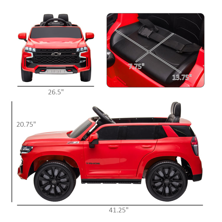 Aosom Chevrolet Tahoe Licensed Kids Ride On Car, 12V Battery Powered Kids Electric Car With Remote Control, Music, Lights, Horn, Suspension For 3 6 Years Old, Red