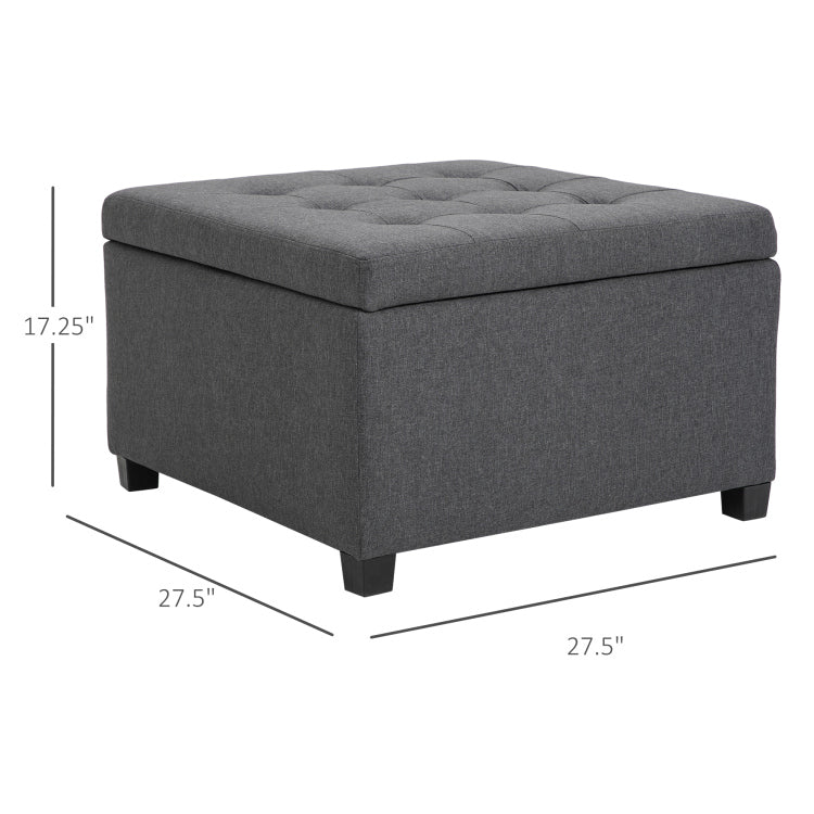 Homcom Fabric Tufted Storage Ottoman With Flip Top Seat Lid, Metal Hinge And Stable Eucalyptus Wood Frame For Living Room, Entryway, Or Bedroom, Grey