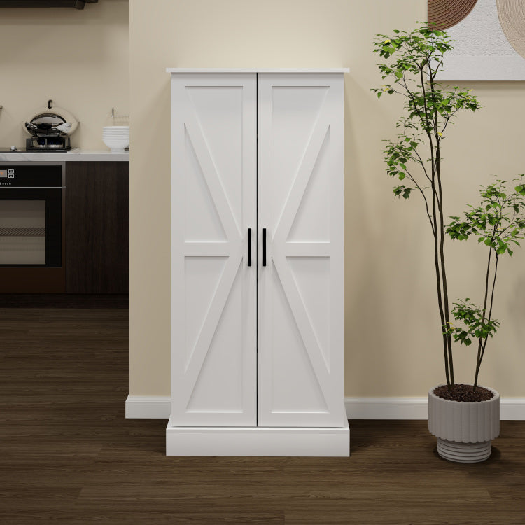 50" Led Kitchen Pantry Cabinet,Freestanding Buffet Cupboards Sideboard With 2 Doors With Racks And 2 Adjustable Shelves For Kitchen, Living Room And Dinning Room White