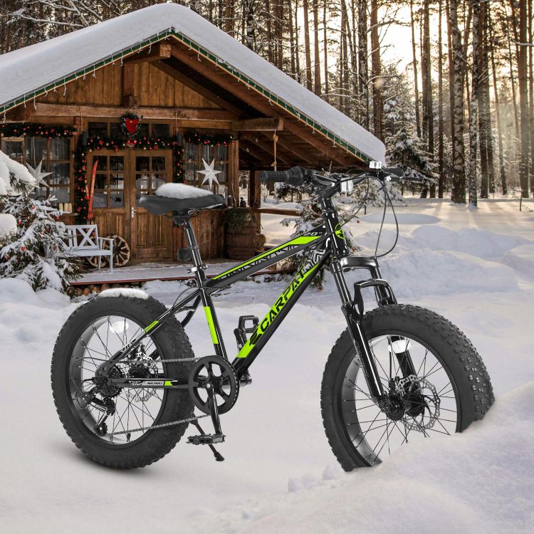S20109 20 Inch Mountain Bike For Kids And Teenagers, High Carbon Steel Frame, Disc Brakes, Durable Wide Tires, Front Suspension, 7 Speed, Ideal For Snow And Off Road Riding
